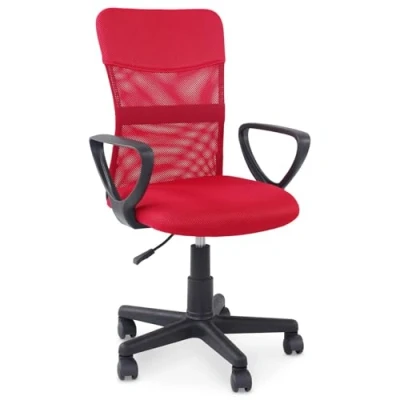 Abbildung von IDIMEX Bürodrehstuhl Jogo höhenverstellbar, rot ergonomischer Schreibtischstuhl mit Armlehnen, Drehstuhl atmungsaktivem Mesh Stoffbezug, Stuhl für Büro und Home Office