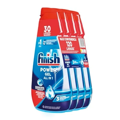 Abbildung von Finish Powergel Geschirrspülmittel Fresh, Spülmaschinengel, 120 Waschgänge, 4 Packungen mit je 30 Spülmaschinen