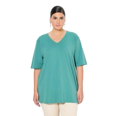 Abbildung von Ulla Popken Women&#039;s, V Ausschnitt, Relaxed, Halbarm T Shirts, Grün, 66/68