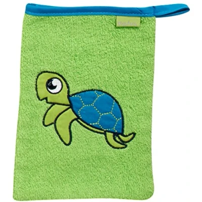 Abbildung von Playshoes Unisex Kinder 340085 Frottee Waschhandschuh Schildkröte, 29 Grün, 15x20 cm