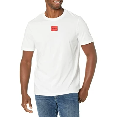 Abbildung von BOSS Herren Ribbed T shirt With Crew Neck, Regular Fit, Logo in the Middle Shirt, Kreideweiß, L EU