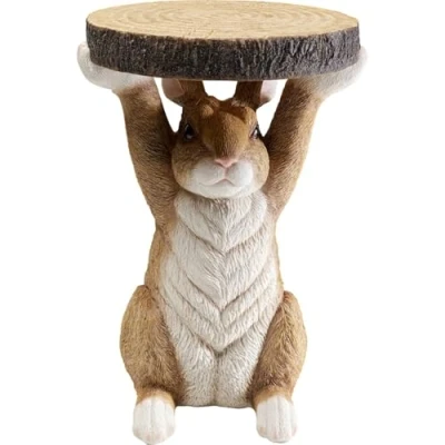 Abbildung von Kare Design Beistelltisch Animal Rabbit, Braun, 32cm Durchmesser, Rund und Leicht, Holzoptik, Formstabil, Lustiges Design, Tier Couchtisch, Wohnzimmertisch, Polyresin, 52x35,5x31,5 cm (H/B/T)