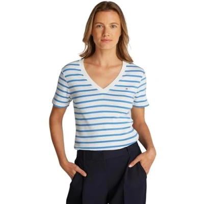 Abbildung von Tommy Hilfiger NEW SLIM CODY Tshirt basic, Damen, Größe: XXS, Ecru/ blue spell