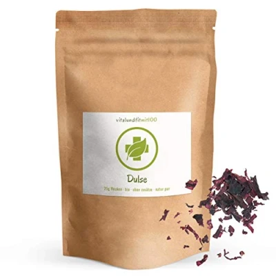 Abbildung von Bio Dulse Flocken 25 g Algen Algenflakes Meeresgewürz von der Atlantikküste Spaniens Rotalge, Rote Meeresalgen, Lappentang in Rohkostqualität glutenfrei OHNE Zusatzstoffe