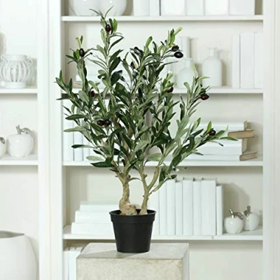 Abbildung von mucplants Künstlicher Olivenbaum mit ca. 14 schwarzen Oliven im Topf Höhe 65cm Topfpflanze Kunstpflanze Olive