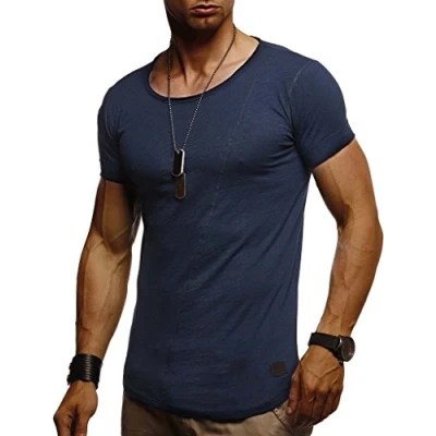 Abbildung von Leif Nelson T Shirt Herren Sommer Rundhals Ausschnitt 100% Baumwolle (Blau, Größe XXL), Regular Fit Shirt, Basic Männer Kurzarm
