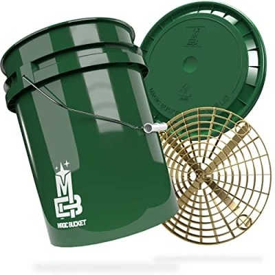 Abbildung von MAGIC BUCKET Auto Handwäsche Bundle Wascheimer Mit passendem Eimer Deckel 5 US GALLONEN ca. 20 Liter Grit Guard Eimereinsatz Schmutzsieb Waschset Dunkelgrün/Gold