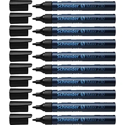 Abbildung von Schneider Maxx 230 Permanent Marker mit Rundspitze (nachfüllbar, Cap Off Ink, Aluminiumschaft, 1 3 mm) 10er Packung schwarz