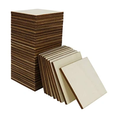 Abbildung von Belle Vous Leinwand Holzplatten Set 60 Stück 7,5x7,5cm für DIY Projekte, Quadratische