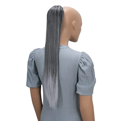 Abbildung von CAISHA 65cm Haarteil Mit Kordelverschluss Langhaar Zopf Pferdeschwanz Haarverlängerung Glatt Grau Mix PH613