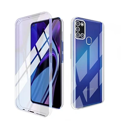 Abbildung von Jofun Schutzhülle für Samsung Galaxy A21S, stoßfest, mit Displayschutz, 360 cm, robust, transparent, Bumper A21S