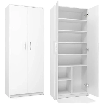 Abbildung von Mehrzweckschrank Aktenschrank mit 2 Türen und 8 Fächern Bücherregal Büroschrank Haushaltsschrank 180x74x35cm (Weiß)