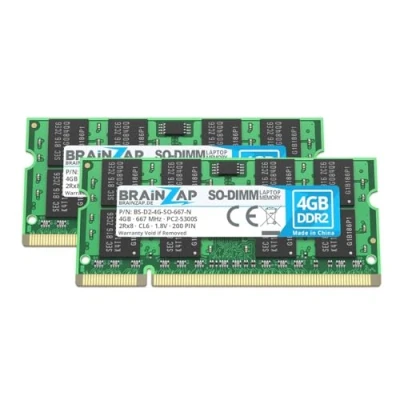 Abbildung von BRAINZAP 8GB DDR2 RAM SO DIMM PC2 5300S 2Rx8 667 MHz 1.8V CL6 Notebook Laptop Arbeitsspeicher (2X 4GB)