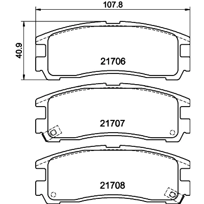 Abbildung von HELLA 8DB 355 016 591 Bremsbelagsatz mit akustischer Verschleißwarnung MITSUBISHI: ECLIPSE 2, GALANT 6, 3000GT Coupe, CHRYSLER: Sebring II Cabrio