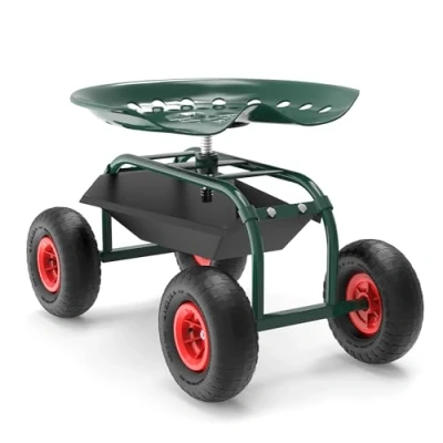 Abbildung von Wiltec Gartenwagen mit Ablagefläche bis 150kg Gartenhocker Reifen Gartentrolley für Gartenarbeit Werkstattwagen Rollwagen Arbeitssitz Gartensitz fahrbar