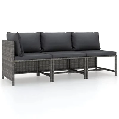 Abbildung von vidaXL Gartenmöbel 3 TLG. mit Kissen Mittelsofa Ecksofa Sofa Lounge Gartenset Gartensofa Garten Garnitur Sitzgruppe Poly Rattan Grau