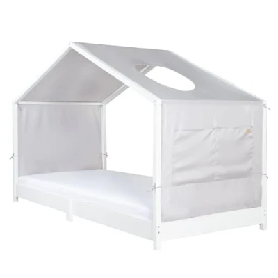 Abbildung von roba Bezug für Montessori Hausbetten 90 x 200 cm Passendes Zubehör zum Umbau in Himmelbett Inkl. 3 Aufbewahrungstaschen &amp; Dachfenster Hellgrau