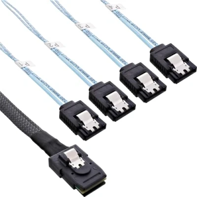 Abbildung von InLine 27610A SAS Anschlusskabel, Mini SFF8087 an 4x SATA, Crossover, OCF, 1m