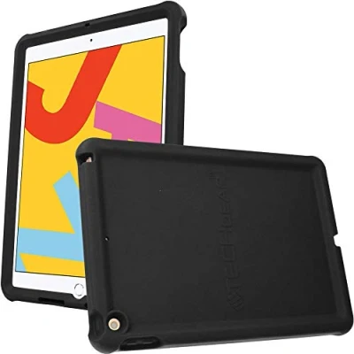 Abbildung von TECHGEAR Silikon Hülle für iPad 10.2 2021/2020/2019 (9. 8. 7. Generation) [Kinderfreundlich] Stark Schutzhülle Weicher Rutschfeste stoßfeste verstärkte Ecken + Displayschutzfolie,Schwarz
