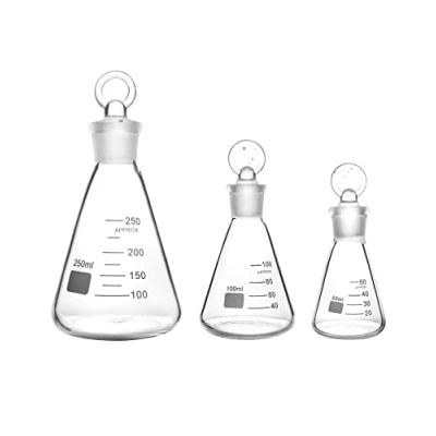 Abbildung von QWORK® Erlenmeyerkolben Set, aus Borosilikatglas 50ml 150ml 250ml mit Glasstopfen