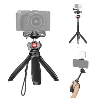 Abbildung von NEEWER TP38 Handy Kamera Stativ, 15&quot; ausziehbarer Selfie Stick Mini Tripod Stand mit Telefonhalter, Action Cam Adapter kompatibel Gopro Hero 13 12 11 10 9, 360 Kugelkopf Reisestativ für Vlogging