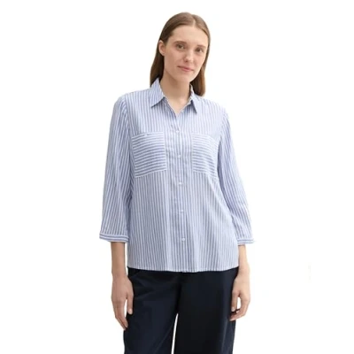 Abbildung von TOM Tailor Gestreifte Hemdbluse, Damen, Größe: 38, Blue white thin stripe
