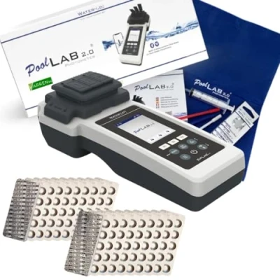 Abbildung von harren24 Poollab 2.0, Pool Tester pH und Chlor elektronisch inkl. 200 Testtabletten Wert, Wassertester, Pooltester pH, Zubehör, Poolzubehör (mit DPD1 + pH)