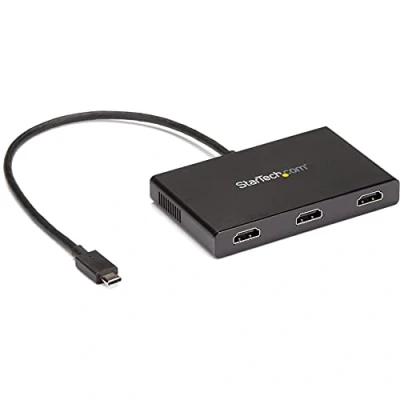 Abbildung von StarTech.com 3 Port USB C Multi Monitor Adapter, auf 3x HDMI MST Hub, Dreifach 1080p 60Hz Laptop Display Extender / Splitter, extra langes integ. Kabel, nur Windows (MSTCDP123HD)