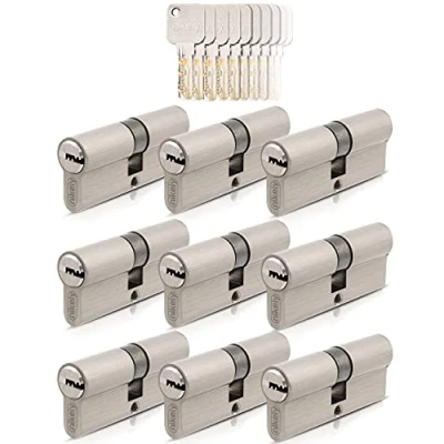 Abbildung von GERCAR Pro Gleichschließend 9x Schließzylinder 30/30 Set 9 Profilzylinder inkl. 45 Schlüssel 60 mm Türschloss Zylinderschloss 9er Zylinder Länge: 60mm, A:30 B:30 Messing matt massiv