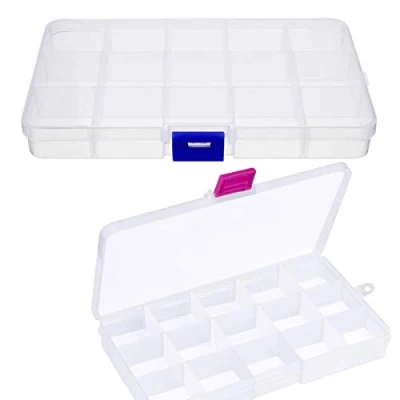 Abbildung von kissral 2pcs Sortimentskasten Kunststoff Klein Sortierboxen für Kleinteile Transparent Aufbewahrungsbox mit Deckle 15 Fächer Einstellbar Sortimentsbox Leer Schrauben Perlen Ohrringe