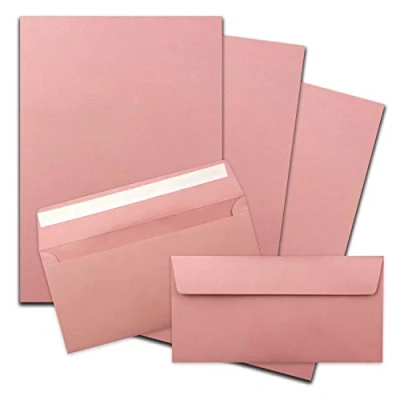 Abbildung von 25x Briefpapier Set DIN A4 mit Lang Briefumschlägen, Haftklebung Alt Rosa mattes Schreibpapier Kuverts FarbenFroh by GUSTAV NEUSER