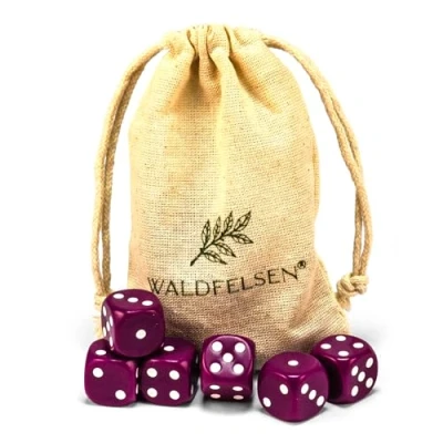 Abbildung von Waldfelsen 6, 12, 20, 30 oder 50 hochqualitative Würfel Standardgröße 16 mm Acrylwürfel Knobel Spielwürfel Dice 6 seitig sechsseitig Spielzubehör Set mit Stoffbeutel (Lila, Stück)