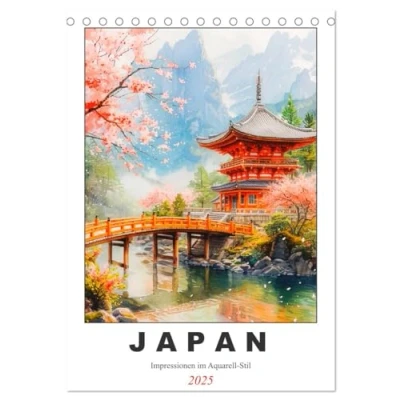 Abbildung von Japan. Impressionen im Aquarell Stil (Tischkalender 2025 DIN A5 hoch), CALVENDO Monatskalender