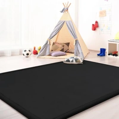 Abbildung von TT Home Krabbelmatte Babyzimmer Teppich Spielmatte Kinder Unifarben rutschfest Flauschig, Farbe: Schwarz, Größe:120x160 cm