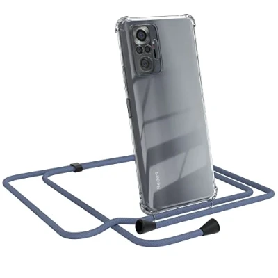 Abbildung von EAZY CASE Handykette kompatibel mit Xiaomi Redmi Note 10 Pro Handyhülle Umhängeband, Handykordel Schutzhülle, Silikonhülle, Hülle, Stylische Kette, EIS Blau Clips Schwarz