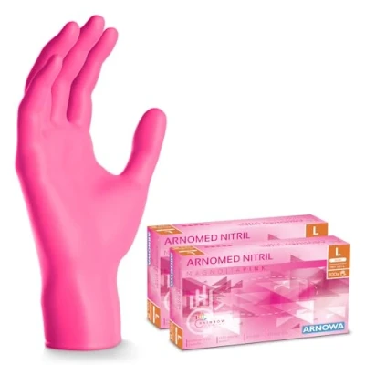 Abbildung von 200x ARNOMED Einweghandschuhe Pink (2x100 Stück), Einmalhandschuhe L, Nitril Handschuhe Einweg, Nitrilhandschuhe puderfrei, Gummihandschuhe Einweg Schutzhandschuhe in XS, S, M, XL