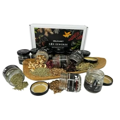 Abbildung von Gin Gewürzset mit 12 handverlesenen Botanicals zum Aromatisieren von Gin, Premium Qualität Grillplanet