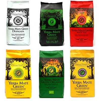 Abbildung von Mate Green Yerba 6x400g set 2,4kg Mas Energia Guarana, Absinth, Organic (Bio), Flor de Limonero, Despalada, IQ Tropical, 2400 g