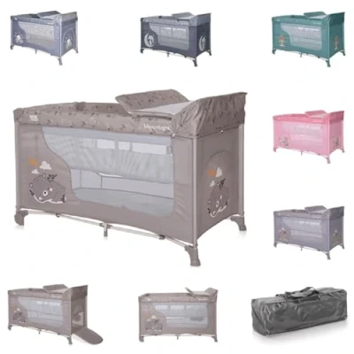 Abbildung von Lorelli 3 in 1 Babybett und Laufstall, Moonlight 2 Ebenen mit Seiteneingang, Kinderbett ab Geburt bis 15 kg, faltbares Baby Reisebett Neugeborenen Einsatz, Wickelauflage, Rollen Tasche, beige