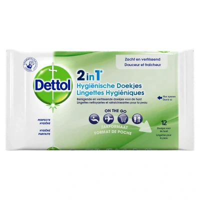 Abbildung von 12er Pack Dettol 2in1 Hygienetücher Reinigungstücher für die Haut 12 Stück