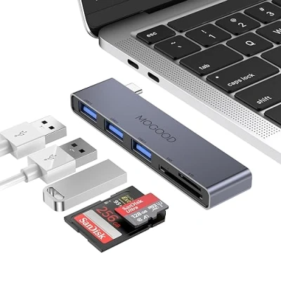 Abbildung von MOGOOD USB C Hub, 5 Anschlüsse, ultradünner Daten Hub mit 1 3.0, 2 2.0, TF/SD/MicroSD Kartenleser, tragbarer Splitter für MacBook, Surface Pro, XPS, Notebook PC und mehr