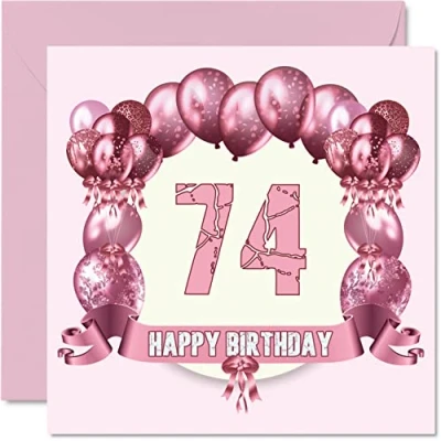 Abbildung von Stuff4 Fun 74th Birthday Cards for Woman Balloons Happy Card Dad Mum Great Grandad Grandpa Nanny Grandma Gran Uncle Auntie, 145mm x Greeting Cards,