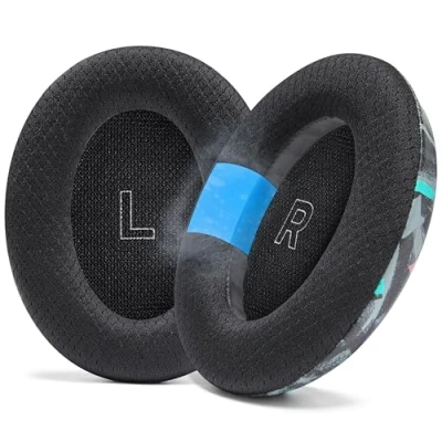 Abbildung von WC Freeze QC Ultra Kühlgel Ohrpolster für Bose Quietcomfort Kopfhörer von Wicked Cushions Atmungsaktives Sportgewebe, Kühlgel, extra dick und länger kühler 90&#039;s Black
