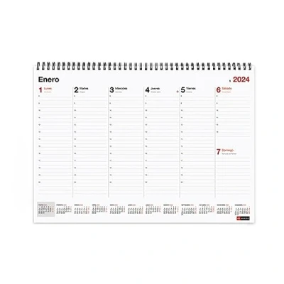 Abbildung von Miquelrius Wochenplaner 2024 Basic, für den Schreibtisch, A3, 420 x 296 mm, mit Notizfeld, Doppelspiralbindung, Spanisch