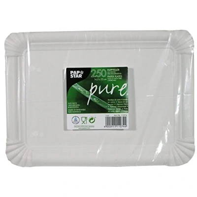 Abbildung von PAPSTAR Einwegteller 250 Pappteller &quot;pure&quot; eckig 16,5x23cm Kuchenpappe weiß