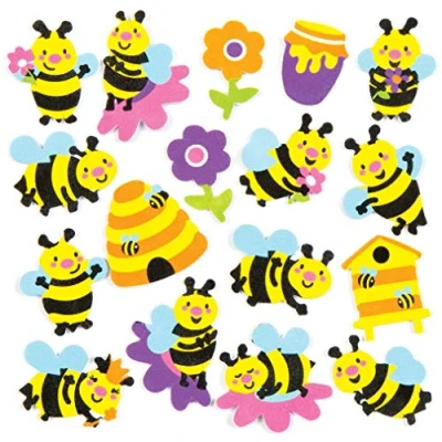 Abbildung von Baker Ross Aufkleber aus Moosgummi mit verschiedenen Bienenmotiven für Kinder zum Dekorieren und Verzieren von Karten, Sommercollagen anderen Bastelarbeiten (120 Stück), AC812