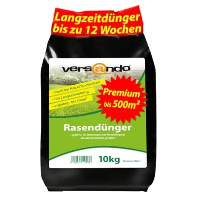 Abbildung von 10kg Rasendünger Frühjahr Sommer Langzeit bis 500m²: perfekte Nährstoffversorgung, ideal bei Hitze, Trockenheit für dichten grünen Rasen mit Langzeitwirkung Premium Qualität