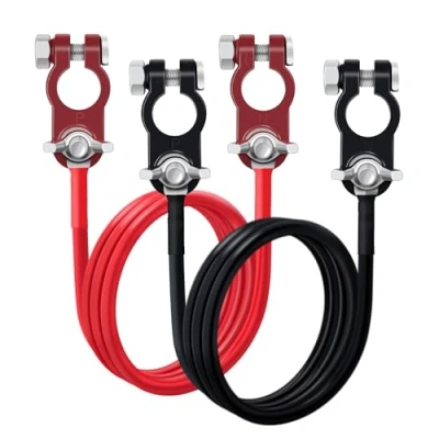 Abbildung von HuaLiSiJi Autobatterie Kabel mit Klemmen 6mm² 10AWG M8 Batteriekabel Polklemme 12V 24V für Auto,LKW, Solar, Marine,Motorrad 50cm (10AWG 1m)