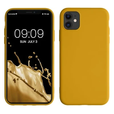 Abbildung von kwmobile Hülle kompatibel mit Apple iPhone 11 gummierte TPU Silikon Handyhülle Schutzhülle für kabelloses Laden Case in Honiggelb
