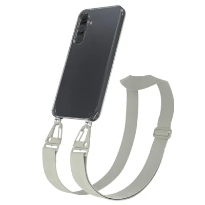 Abbildung von EAZY CASE Hülle mit Band kompatibel Samsung Galaxy A35 Handyhülle Umhängeband für Silikonhülle Transparent Schutzhülle Handykette zum Umhängen Handykordel Smartphone in Taupe Grau